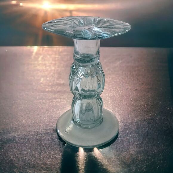 Hand Blown Art Glass Candlestick Holder Taper SINGLE ICY Blue Mexico Beachy Vtg. - Picture 12 of 13